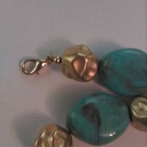 Vtg Faux Turquoise Nugget Gold-Tone Necklace FINAL PRICE - Picture 3 of 3